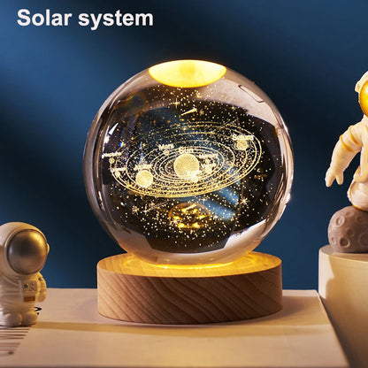 6cm 3D Crystal Ball Decoration 2026 Astronomy Solar System Planets Moon Astronaut LED Balls Home Snow Glass Globe Decorations