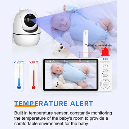 5 Inch Video Baby Monitor with Camera – PTZ Zoom Babyphone with Temperature Sensor, Lullaby & Free Shipping