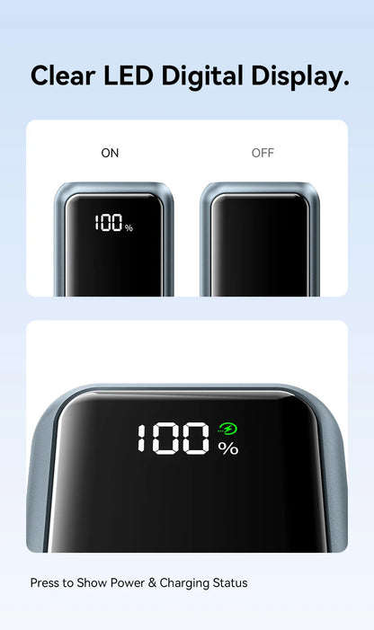 Vention 10000mAh Mini Power Bank – 22.5W Fast Charging Portable Charger with Built-in USB-C Cable & Free Shipping
