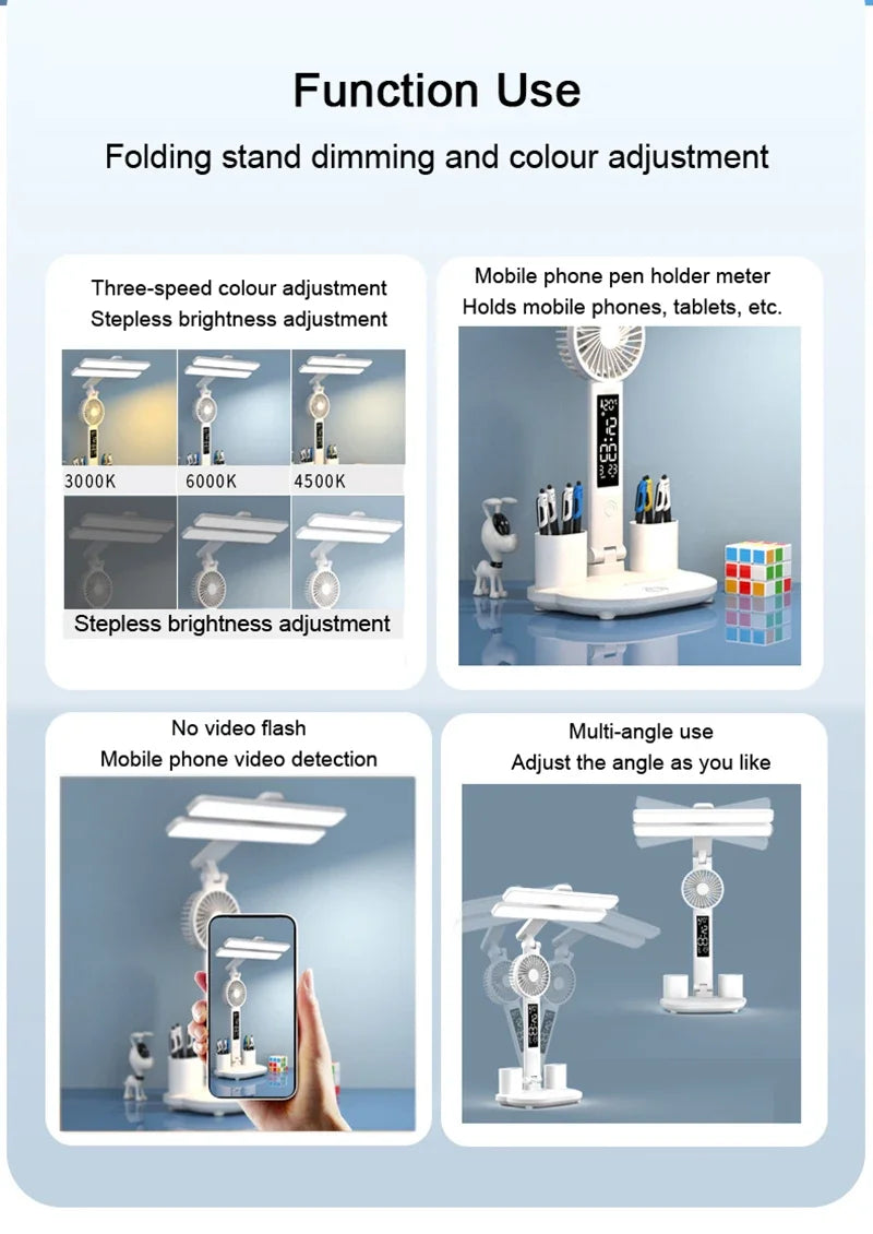 3-in-1 LED Desk Lamp with Fan and Phone Holder
