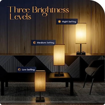 Set of 2 Touch Bedside Table Lamps with USB-C, USB-A & AC Outlets – 3-Way Dimmable Nightstand Lamps for Bedroom