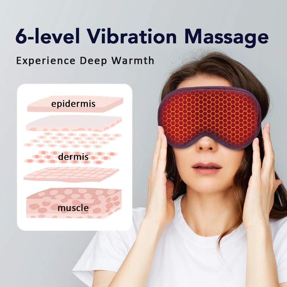 Heated Eye Mask with Vibration Massage – 3 Heat Levels & 6 Modes
