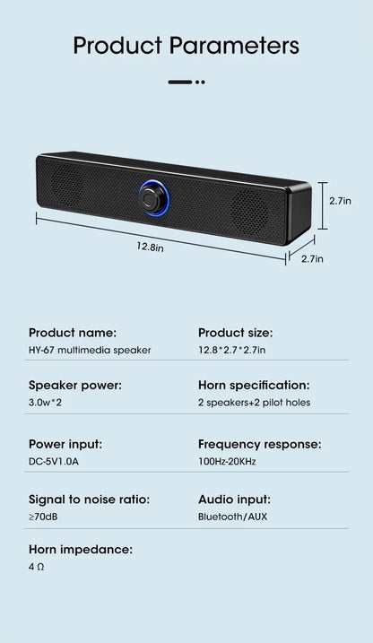 USB Powered PC Soundbar – Wired & Wireless Bluetooth Speaker for Laptop, TV, Gaming & Home Theater with Free Shipping
