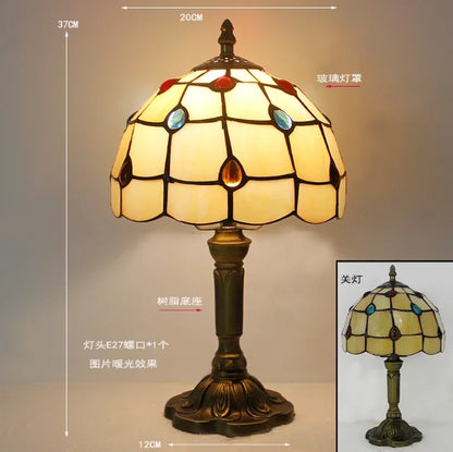 Vintage Stained Glass Table Lamp – 8 Inch French Rose Bedside Reading Lamp for Bedroom, Living Room & Office