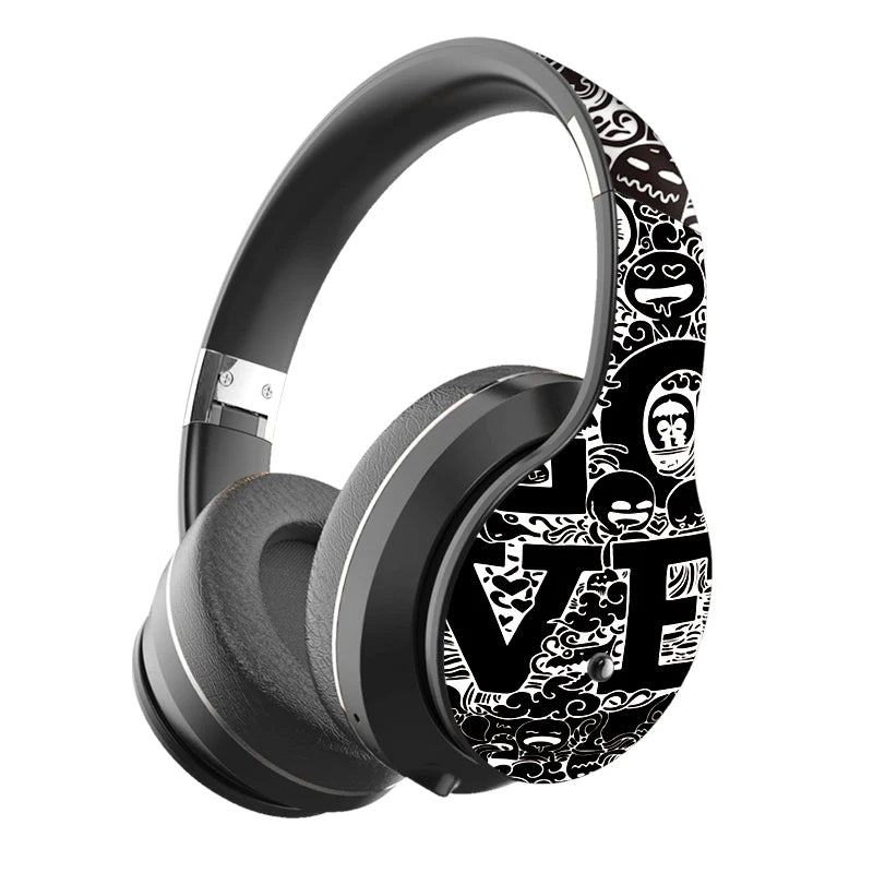 Wireless Bluetooth 5.0 Over-Ear Headphones – Graffiti Foldable Headset with Mic, Hi-Fi Stereo & Free Shipping