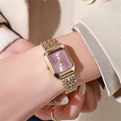 Luxury Women’s Quartz Watch – Gold Square Stainless Steel Fashion Watch with Free Shipping