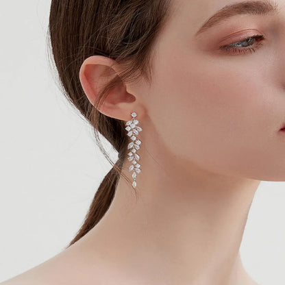 Romantic Sparkling Leaf Drop Earrings