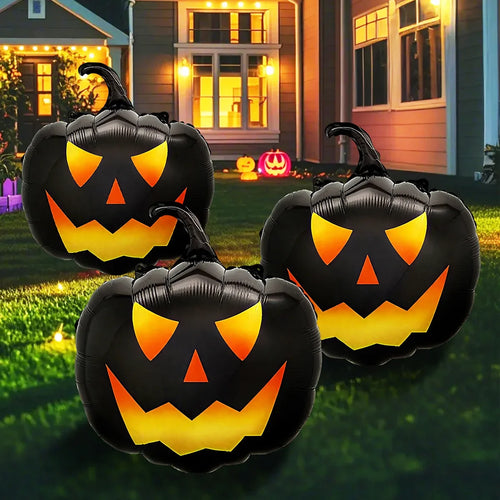 3-Piece Black Pumpkin Balloon Set – Halloween Decor