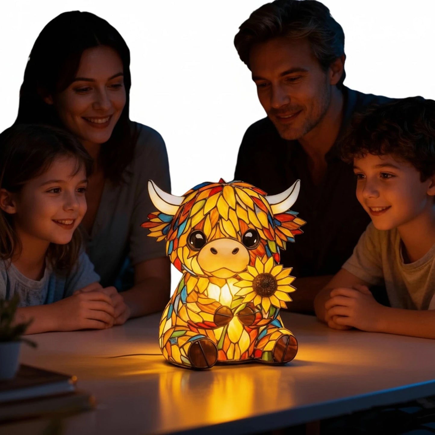 Sunflower Highland Cow LED Table Lamp – Cute USB Night Light for Bedroom, Kids Room & Cozy Home Decor