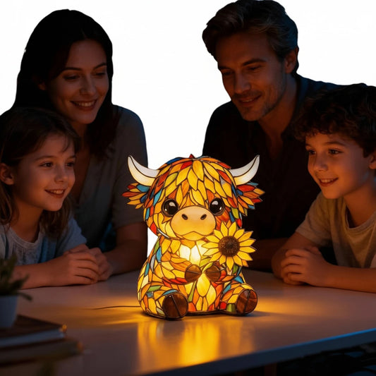 Sunflower Highland Cow LED Table Lamp – Cute USB Night Light for Bedroom, Kids Room & Cozy Home Decor