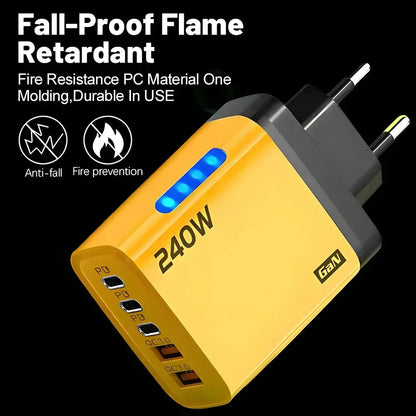 240W GaN USB-C Fast Charger – 5-in-1 Multi-Port Wall Charger for iPhone, Samsung, Xiaomi, Laptop & Tablet