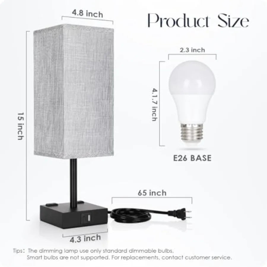 Set of 2 Touch Bedside Table Lamps with USB-C, USB-A & AC Outlets – 3-Way Dimmable Nightstand Lamps for Bedroom