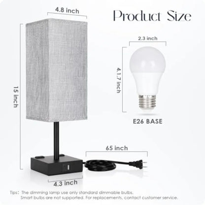 Set of 2 Touch Bedside Table Lamps with USB-C, USB-A & AC Outlets – 3-Way Dimmable Nightstand Lamps for Bedroom
