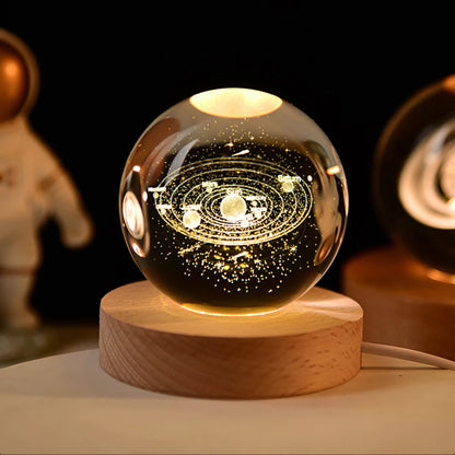 6cm 3D Crystal Ball Decoration 2026 Astronomy Solar System Planets Moon Astronaut LED Balls Home Snow Glass Globe Decorations