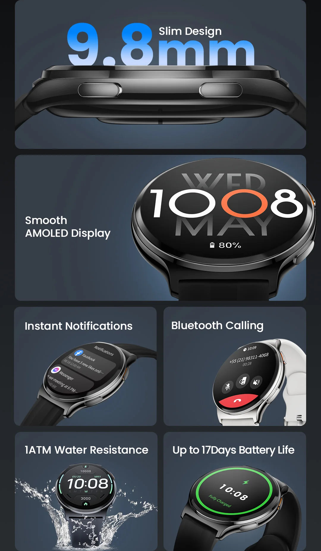 HAYLOU Solar Lite 2 Smartwatch – 1.43” AMOLED Fitness Watch with 24H Health Monitoring, 150+ Sports Modes & Voice Calling