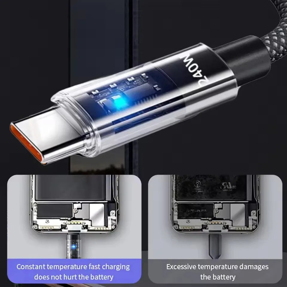 240W USB-C Fast Charging Cable – Nylon Type-C Cable with LED Display & Free Shipping