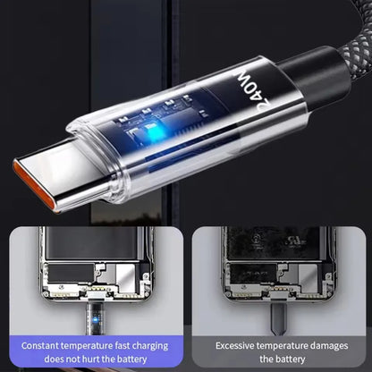 240W USB-C Fast Charging Cable – Nylon Type-C Cable with LED Display & Free Shipping