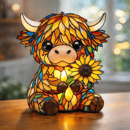 Sunflower Highland Cow LED Table Lamp – Cute USB Night Light for Bedroom, Kids Room & Cozy Home Decor