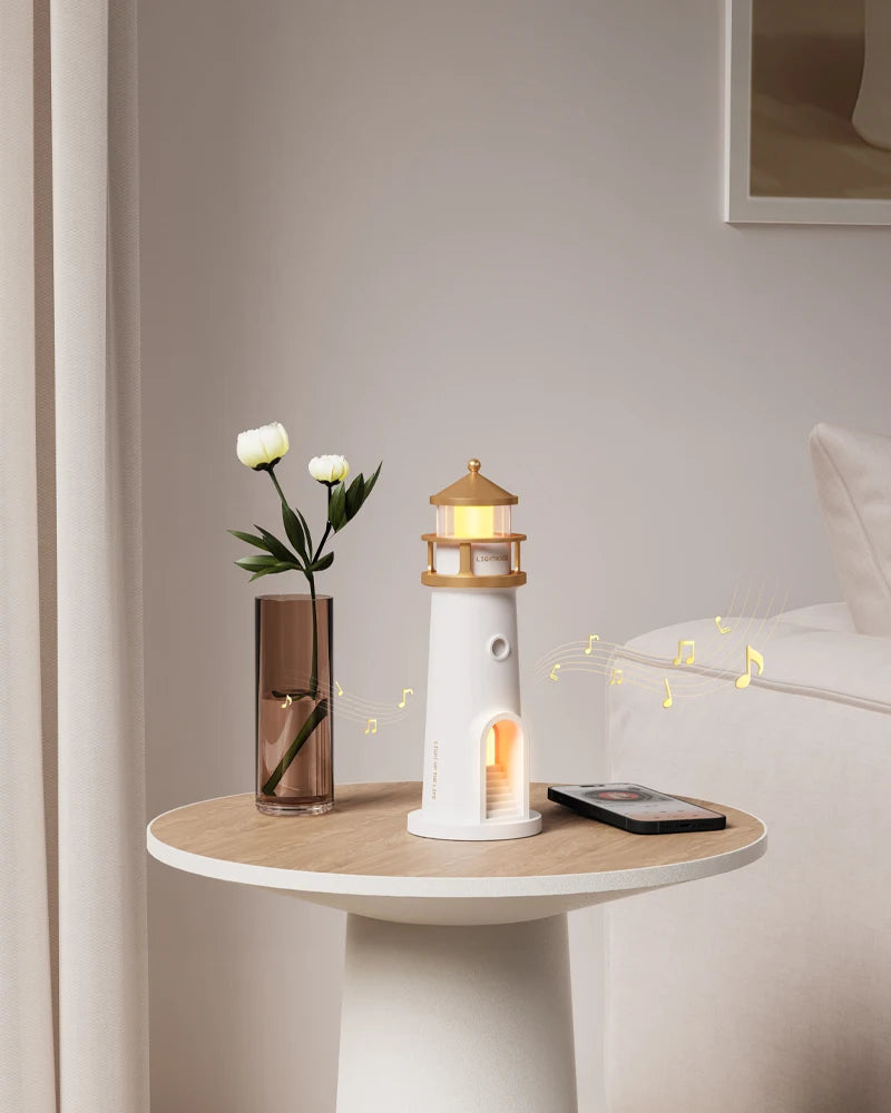 Motion Sensor Moon Projection Lighthouse Night Light – Rechargeable Bedside Lamp for Bedroom & Kids Room
