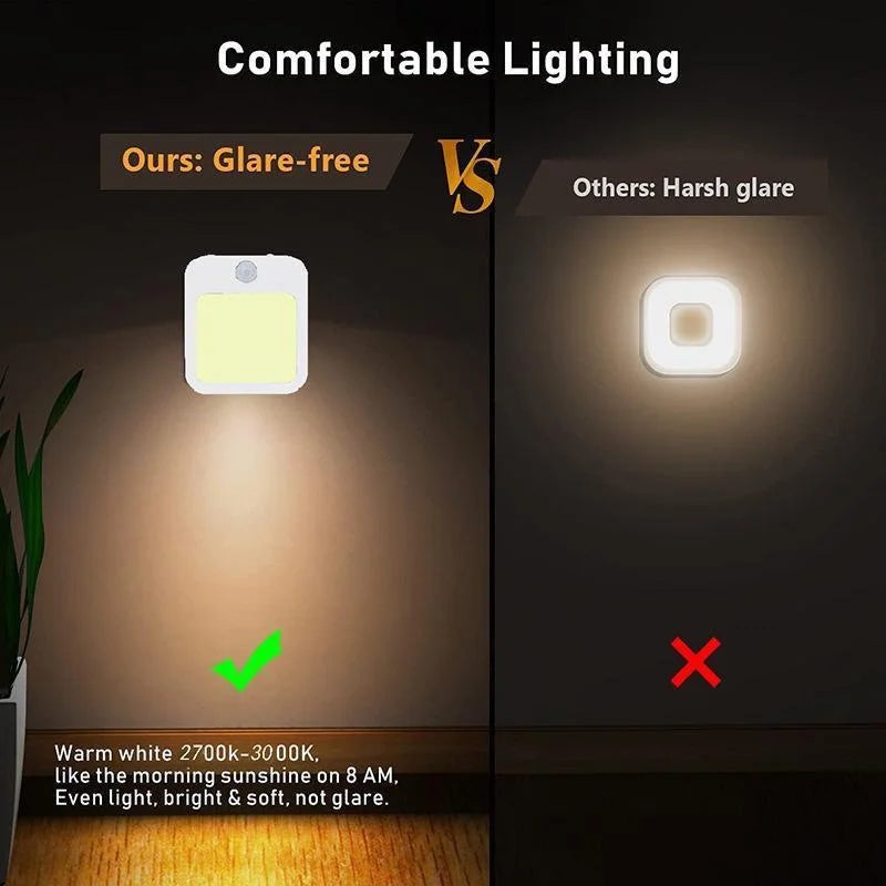 Plug-in LED Night Light with Motion Sensor – Adjustable Brightness Wall Lamp for Bedroom, Hallway & Bathroom