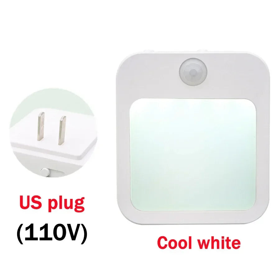 Plug-in LED Night Light with Motion Sensor – Adjustable Brightness Wall Lamp for Bedroom, Hallway & Bathroom