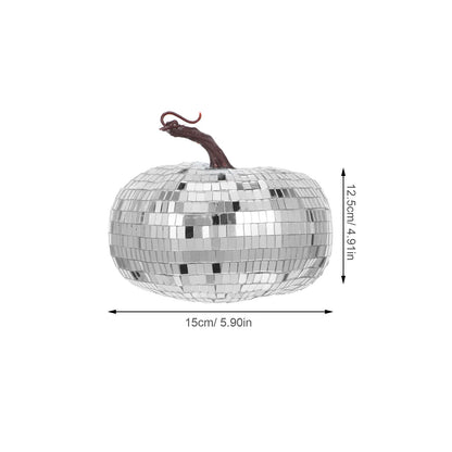 Silver Mirrored Pumpkin Disco Ball Halloween Decor