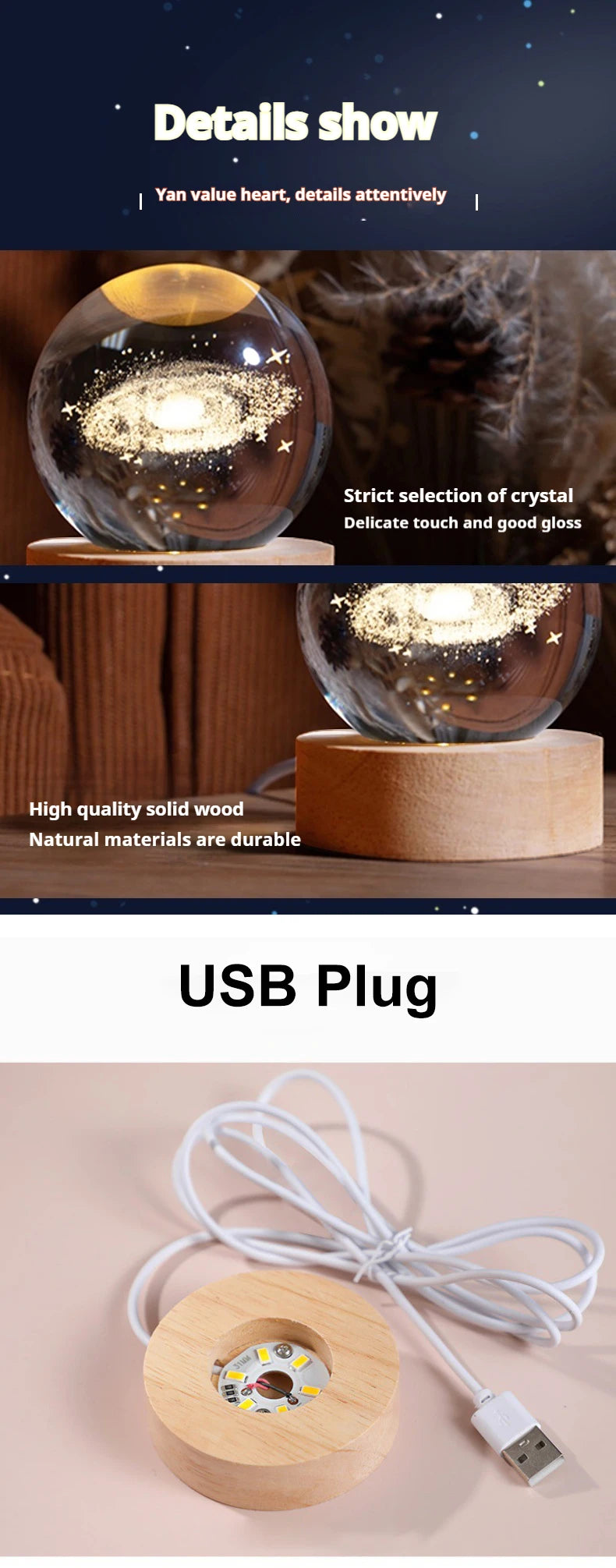6cm 3D Crystal Ball Decoration 2026 Astronomy Solar System Planets Moon Astronaut LED Balls Home Snow Glass Globe Decorations