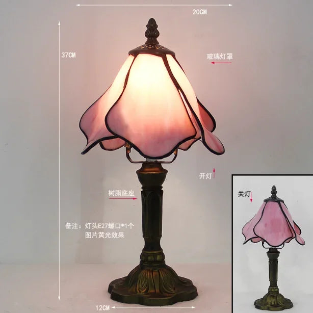 Vintage Stained Glass Table Lamp – 8 Inch French Rose Bedside Reading Lamp for Bedroom, Living Room & Office