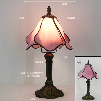 Vintage Stained Glass Table Lamp – 8 Inch French Rose Bedside Reading Lamp for Bedroom, Living Room & Office