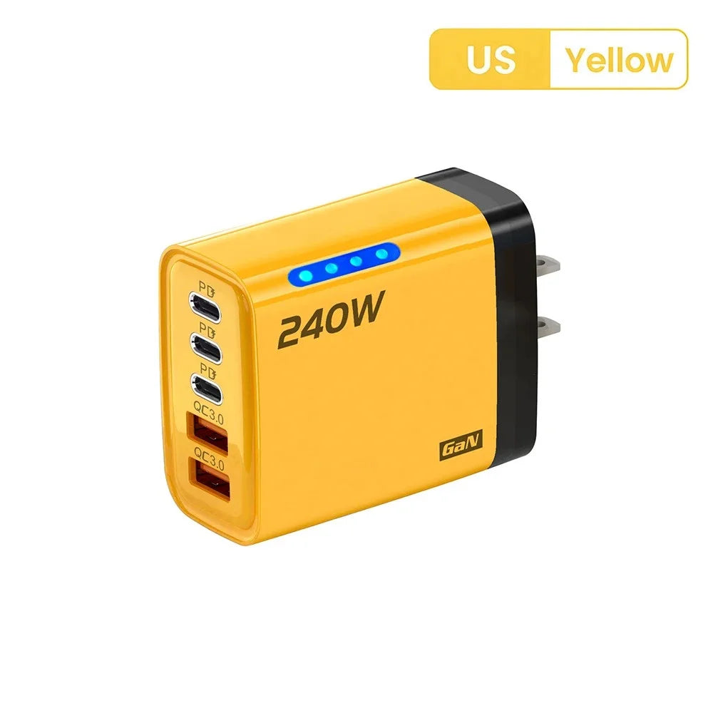 240W GaN USB-C Fast Charger – 5-in-1 Multi-Port Wall Charger for iPhone, Samsung, Xiaomi, Laptop & Tablet