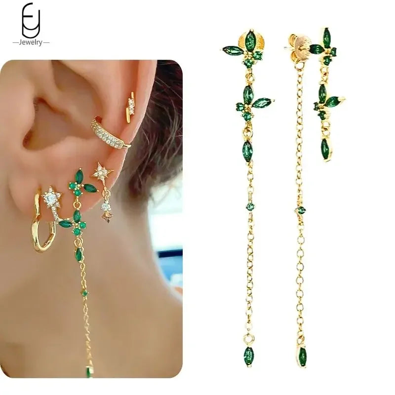 Green Zircon Gold-Tone Earrings