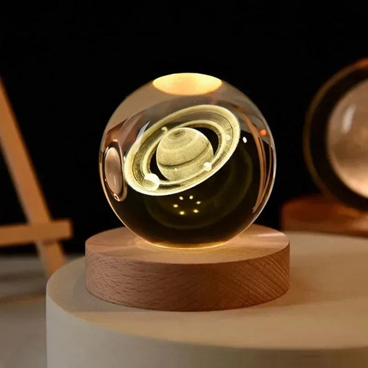 6cm 3D Crystal Ball Decoration 2026 Astronomy Solar System Planets Moon Astronaut LED Balls Home Snow Glass Globe Decorations