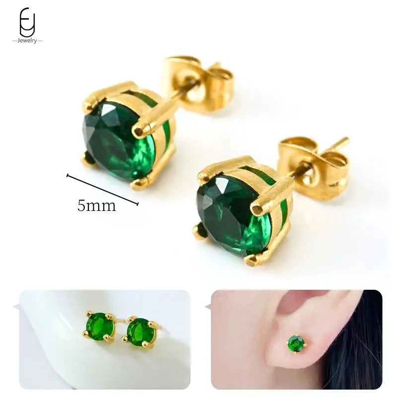 Green Zircon Gold-Tone Earrings