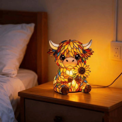 Sunflower Highland Cow LED Table Lamp – Cute USB Night Light for Bedroom, Kids Room & Cozy Home Decor