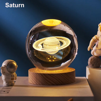 6cm 3D Crystal Ball Decoration 2026 Astronomy Solar System Planets Moon Astronaut LED Balls Home Snow Glass Globe Decorations