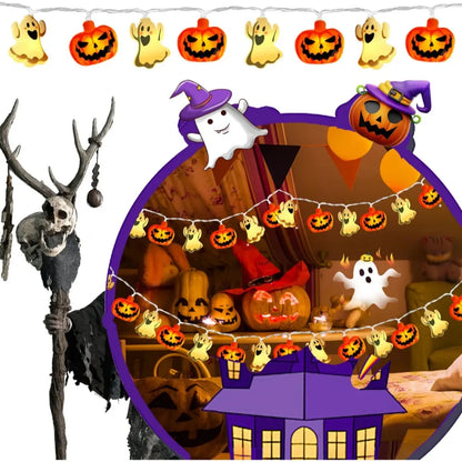 1pc 10/20 LED Halloween Single Layer Pumpkin & Ghost String Light Battery Powered For Home Garden Holiday Halloween Party Decor