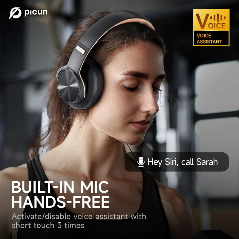 Picun B8 Bluetooth Headphones – 120H Playtime Wireless Over-Ear Headset with Low Latency & Hands-Free Calls
