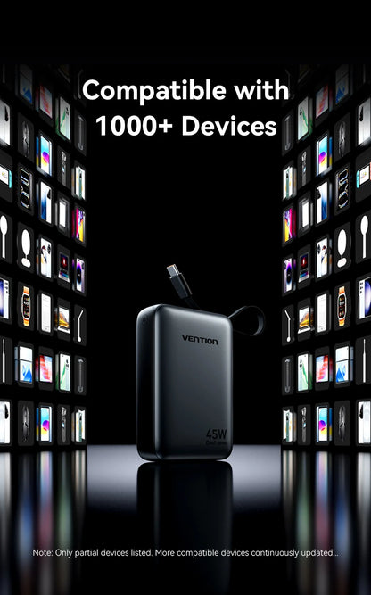 Vention 45W Power Bank – 20000mAh Portable Fast Charger with USB-C Cable for iPhone, Samsung & Xiaomi
