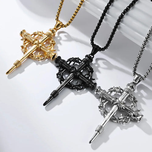 Thorn Wreath Cross Necklace