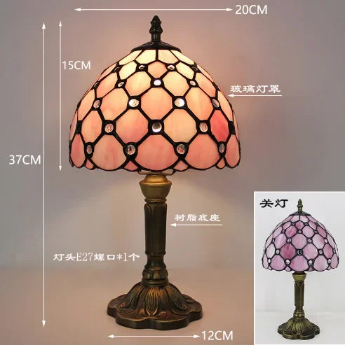 Vintage Stained Glass Table Lamp – 8 Inch French Rose Bedside Reading Lamp for Bedroom, Living Room & Office