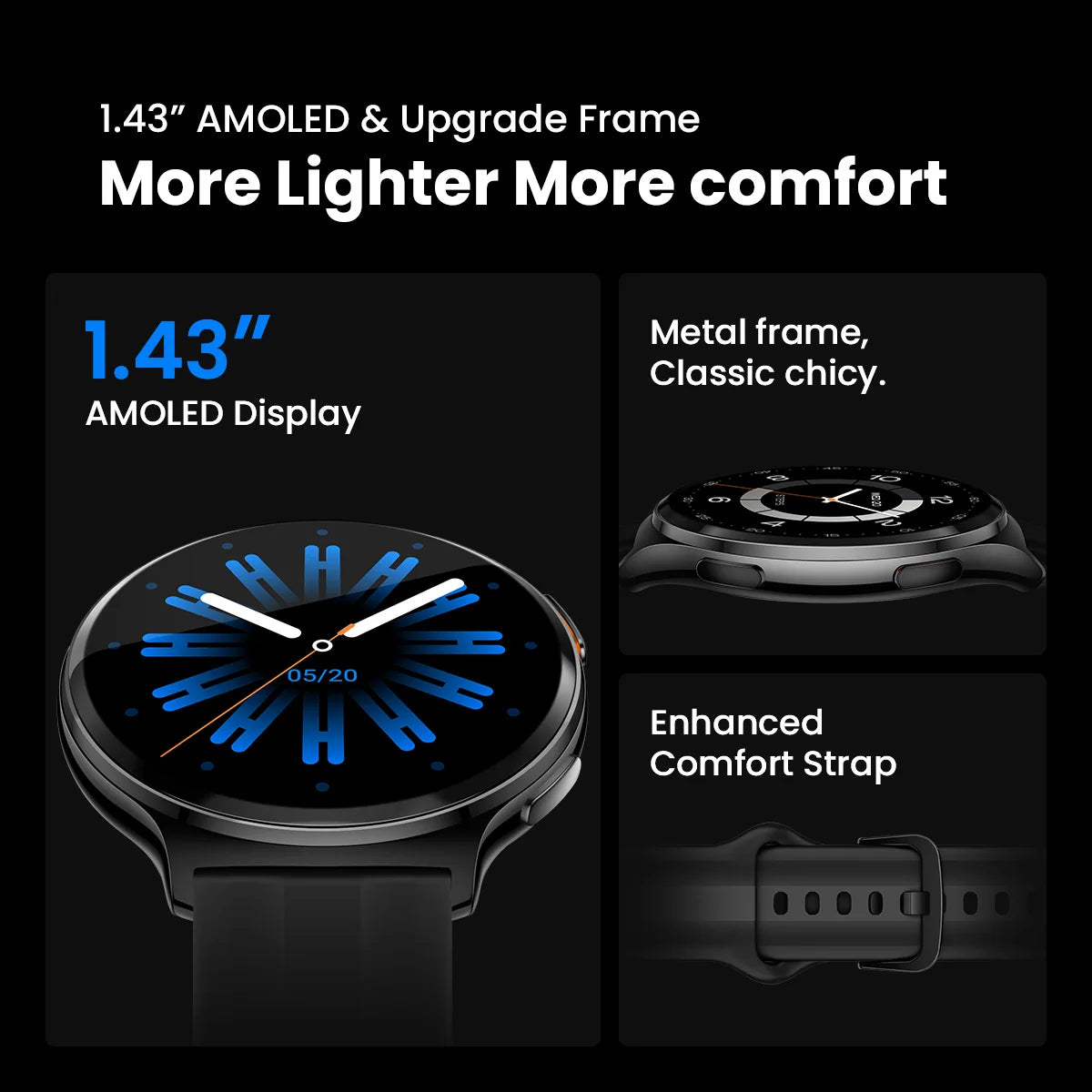 HAYLOU Solar Lite 2 Smartwatch – 1.43” AMOLED Fitness Watch with 24H Health Monitoring, 150+ Sports Modes & Voice Calling