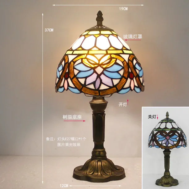 Vintage Stained Glass Table Lamp – 8 Inch French Rose Bedside Reading Lamp for Bedroom, Living Room & Office