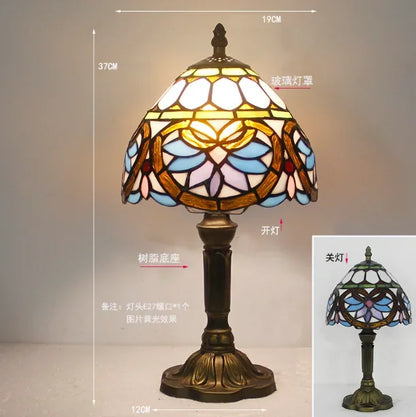 Vintage Stained Glass Table Lamp – 8 Inch French Rose Bedside Reading Lamp for Bedroom, Living Room & Office