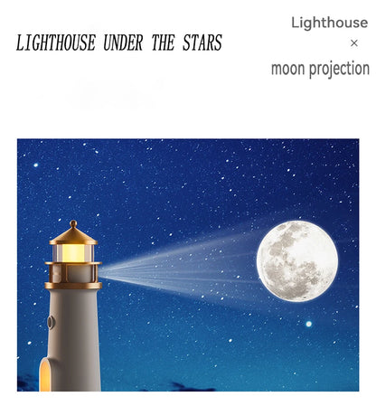 Motion Sensor Moon Projection Lighthouse Night Light – Rechargeable Bedside Lamp for Bedroom & Kids Room