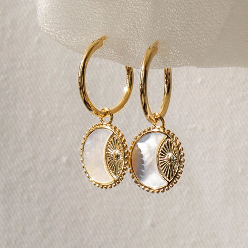 Sun & Moon Shell Hoop Earrings