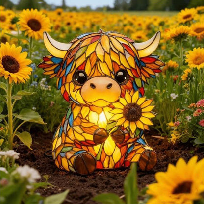 Sunflower Highland Cow LED Table Lamp – Cute USB Night Light for Bedroom, Kids Room & Cozy Home Decor
