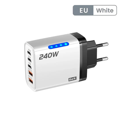 240W GaN USB-C Fast Charger – 5-in-1 Multi-Port Wall Charger for iPhone, Samsung, Xiaomi, Laptop & Tablet