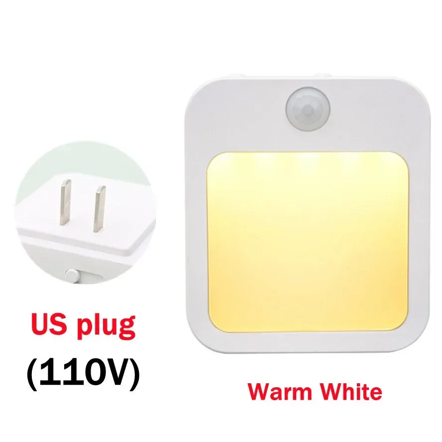 Plug-in LED Night Light with Motion Sensor – Adjustable Brightness Wall Lamp for Bedroom, Hallway & Bathroom