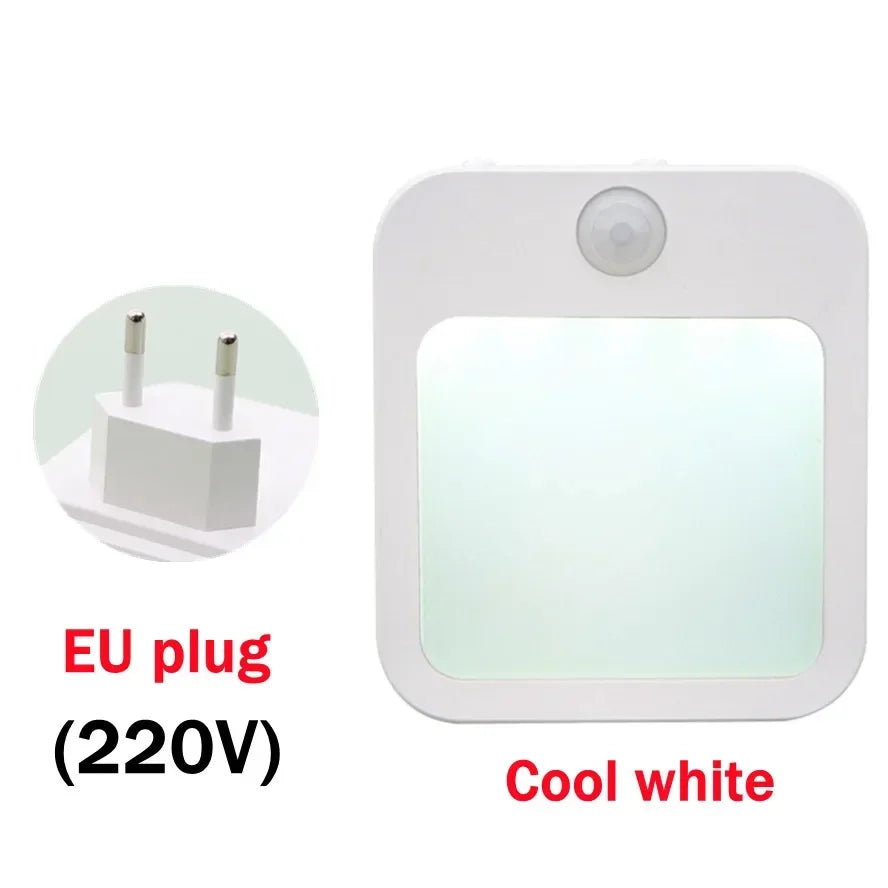 Plug-in LED Night Light with Motion Sensor – Adjustable Brightness Wall Lamp for Bedroom, Hallway & Bathroom