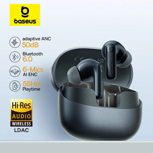 Baseus EP10 Pro ANC Wireless Earbuds – Bluetooth 6.0 Hi-Res Earphones with 50dB Noise Cancelling & 55H Playtime